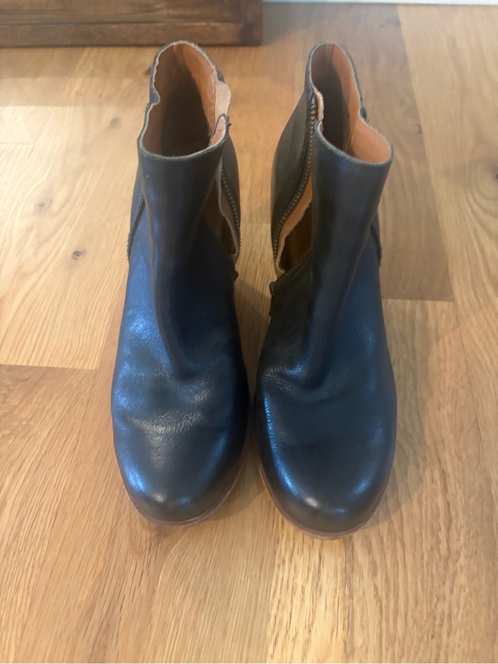 Kork-Ease Black Leather Ankle Booties with Side Zip